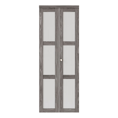 JUJUBON Bi-Fold Doors, 3-Lite Tempered Frosted Glass Closet Door Hardware Kit Included, Interior Folding Door Pre-Drilled Easy Assembly, Ancient Wood Color