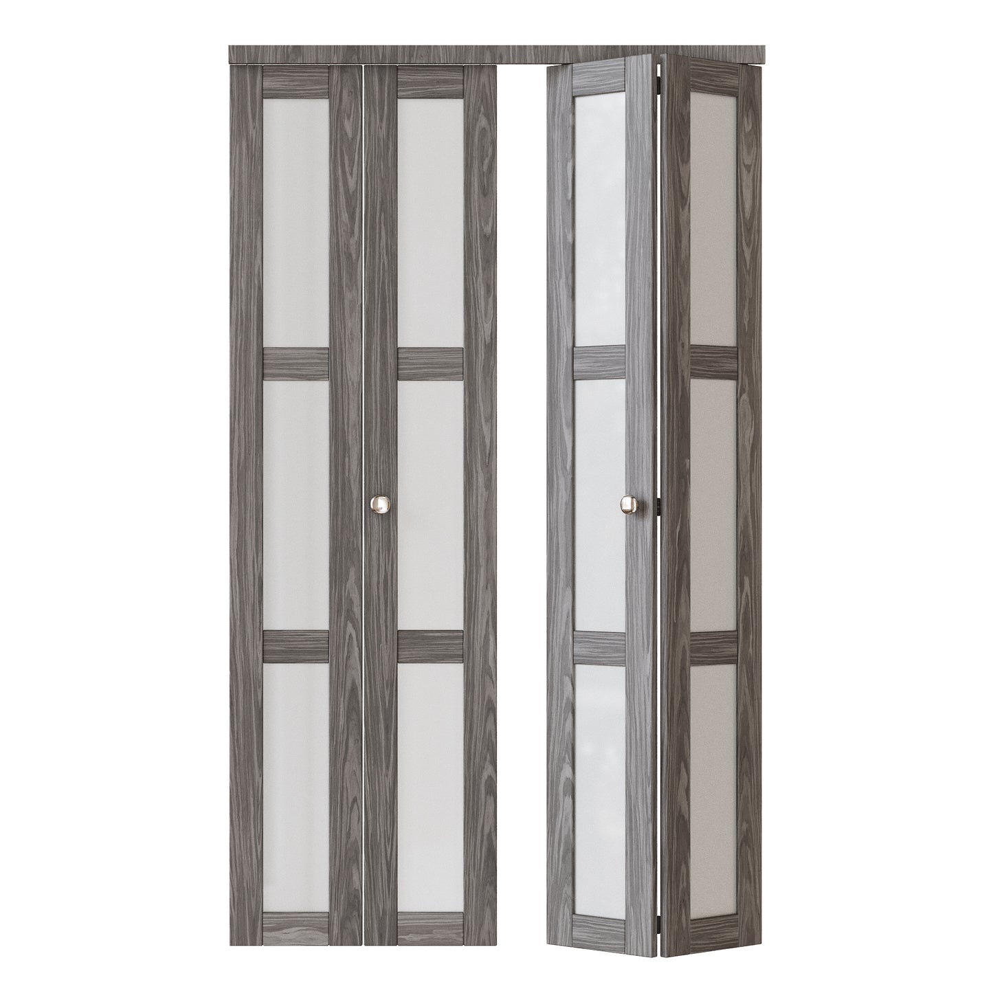 JUJUBON Bi-Fold Doors, 3-Lite Tempered Frosted Glass Closet Door Hardware Kit Included, Interior Folding Door Pre-Drilled Easy Assembly, Ancient Wood Color