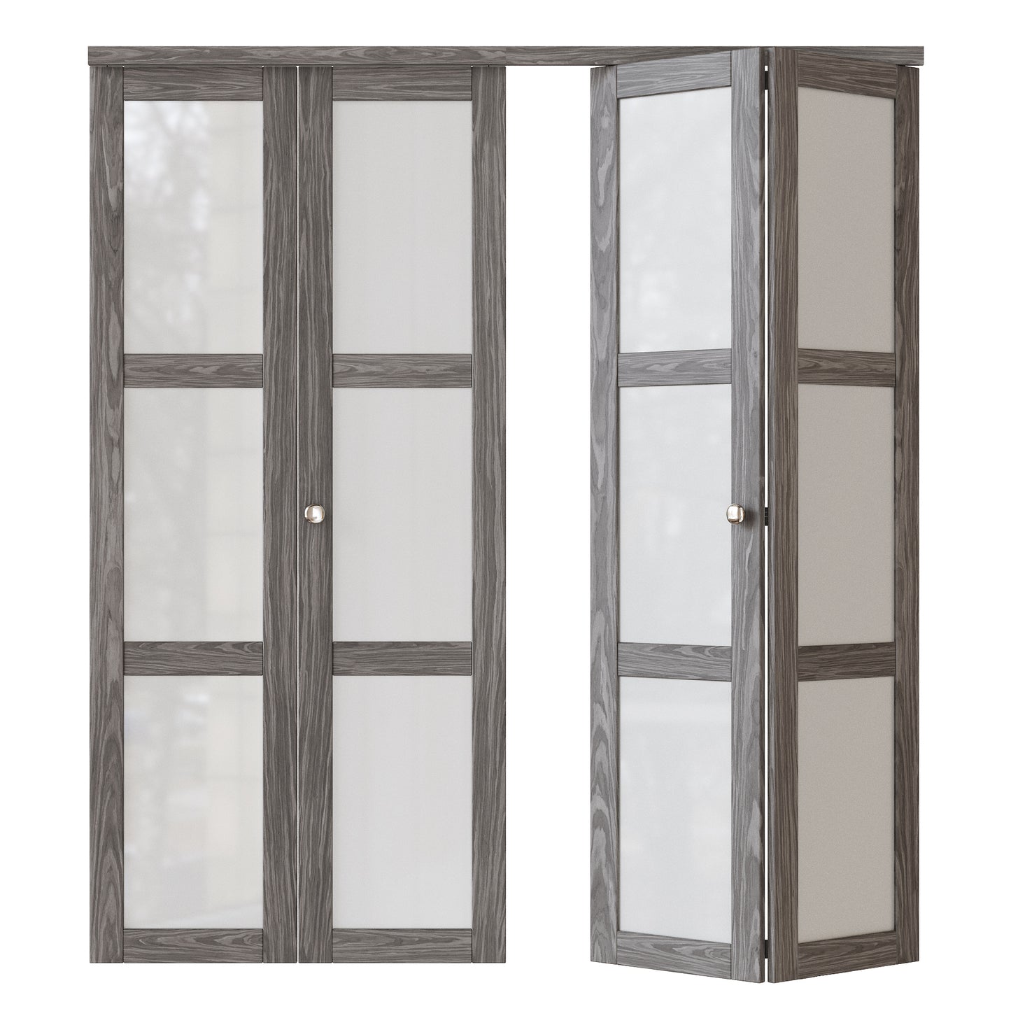 JUJUBON Bi-Fold Doors, 3-Lite Tempered Frosted Glass Closet Door Hardware Kit Included, Interior Folding Door Pre-Drilled Easy Assembly, Ancient Wood Color