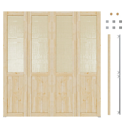 JUJUBON  Rattan Bifold Closet Door, Cane Webbing & Pine Wood Interior Door Slab, Folding Barn Door Interior with Hardware, Fascia & Knob, Unfnished Smooth Surface