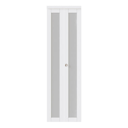 JUJUBON Bifold Doors,Tempered Frosted Glass Bifold Closet Door with Sliding Hardware Kit, Interior Bi Fold Doors for Pantry, Solid Build Quality & Easy Install, White