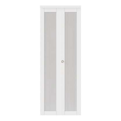 JUJUBON Bifold Doors,Tempered Frosted Glass Bifold Closet Door with Sliding Hardware Kit, Interior Bi Fold Doors for Pantry, Solid Build Quality & Easy Install, White