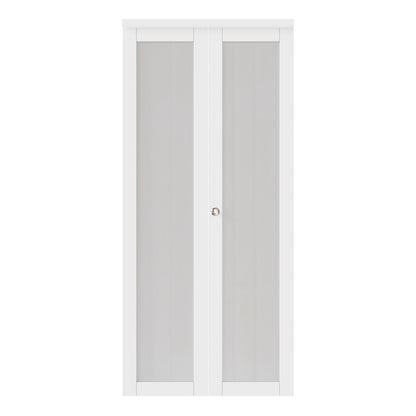 JUJUBON Bifold Doors,Tempered Frosted Glass Bifold Closet Door with Sliding Hardware Kit, Interior Bi Fold Doors for Pantry, Solid Build Quality & Easy Install, White