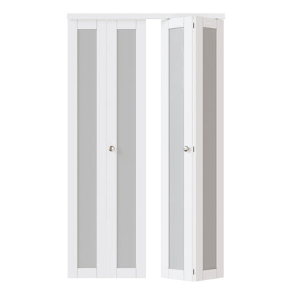 JUJUBON Bifold Doors,Tempered Frosted Glass Bifold Closet Door with Sliding Hardware Kit, Interior Bi Fold Doors for Pantry, Solid Build Quality & Easy Install, White