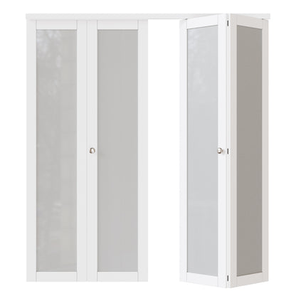 JUJUBON Bifold Doors,Tempered Frosted Glass Bifold Closet Door with Sliding Hardware Kit, Interior Bi Fold Doors for Pantry, Solid Build Quality & Easy Install, White