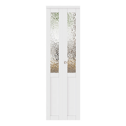 JUJUBON Bi-Fold Doors for Opening, Half Tempered Frosted Glass Closet Door with MDF Panel & PVC Covered & Hardware Kit Included, Interior Folding Door Easy Assembly
