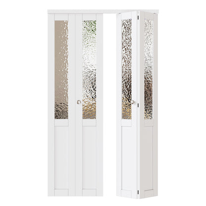 JUJUBON Bi-Fold Doors for Opening, Half Tempered Frosted Glass Closet Door with MDF Panel & PVC Covered & Hardware Kit Included, Interior Folding Door Easy Assembly