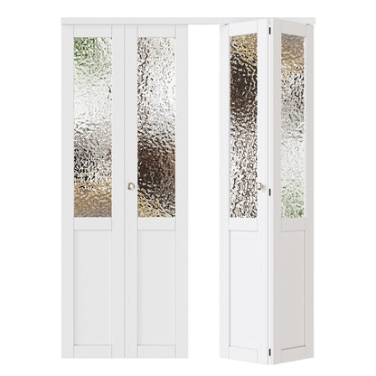 JUJUBON Bi-Fold Doors for Opening, Half Tempered Frosted Glass Closet Door with MDF Panel & PVC Covered & Hardware Kit Included, Interior Folding Door Easy Assembly