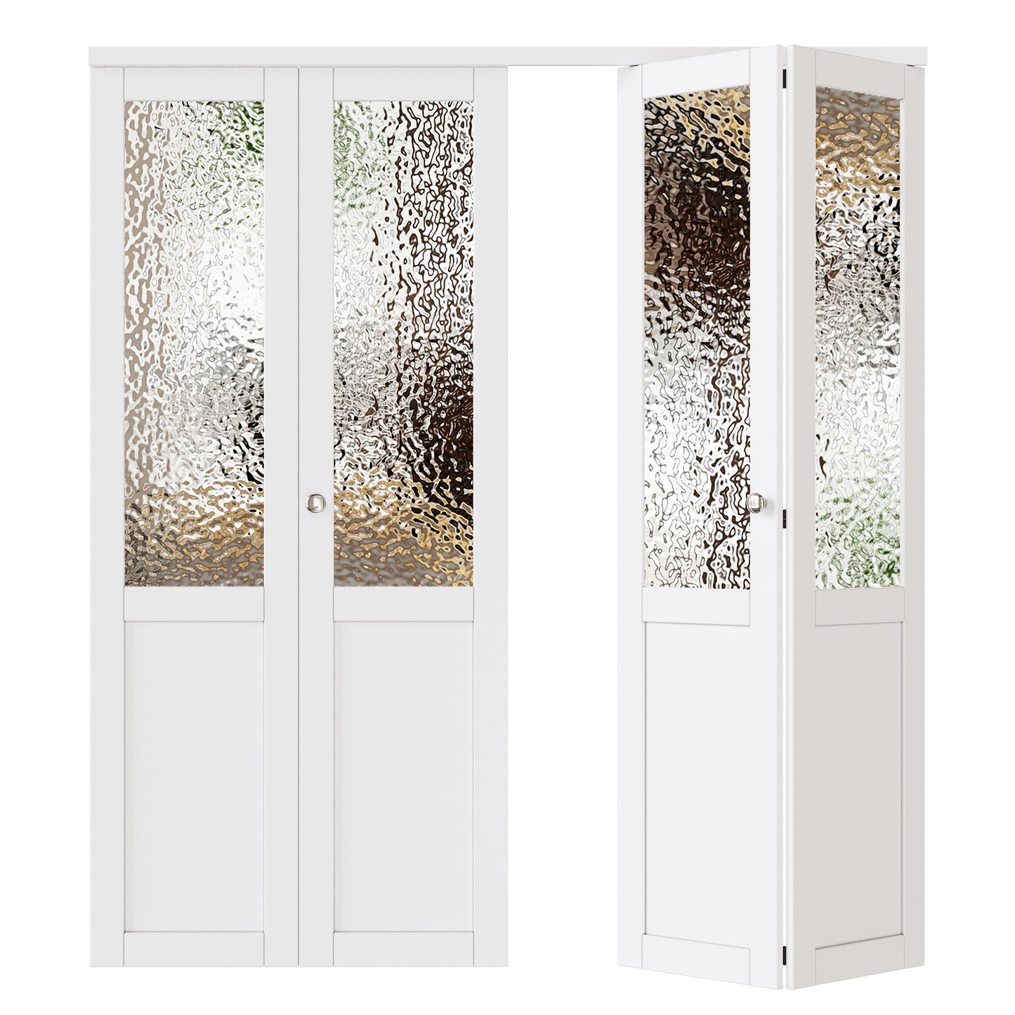 JUJUBON Bi-Fold Doors for Opening, Half Tempered Frosted Glass Closet Door with MDF Panel & PVC Covered & Hardware Kit Included, Interior Folding Door Easy Assembly