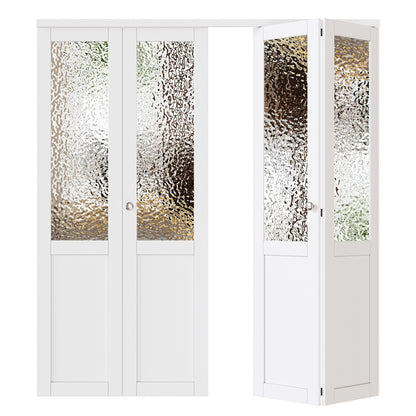 JUJUBON Bi-Fold Doors for Opening, Half Tempered Frosted Glass Closet Door with MDF Panel & PVC Covered & Hardware Kit Included, Interior Folding Door Easy Assembly