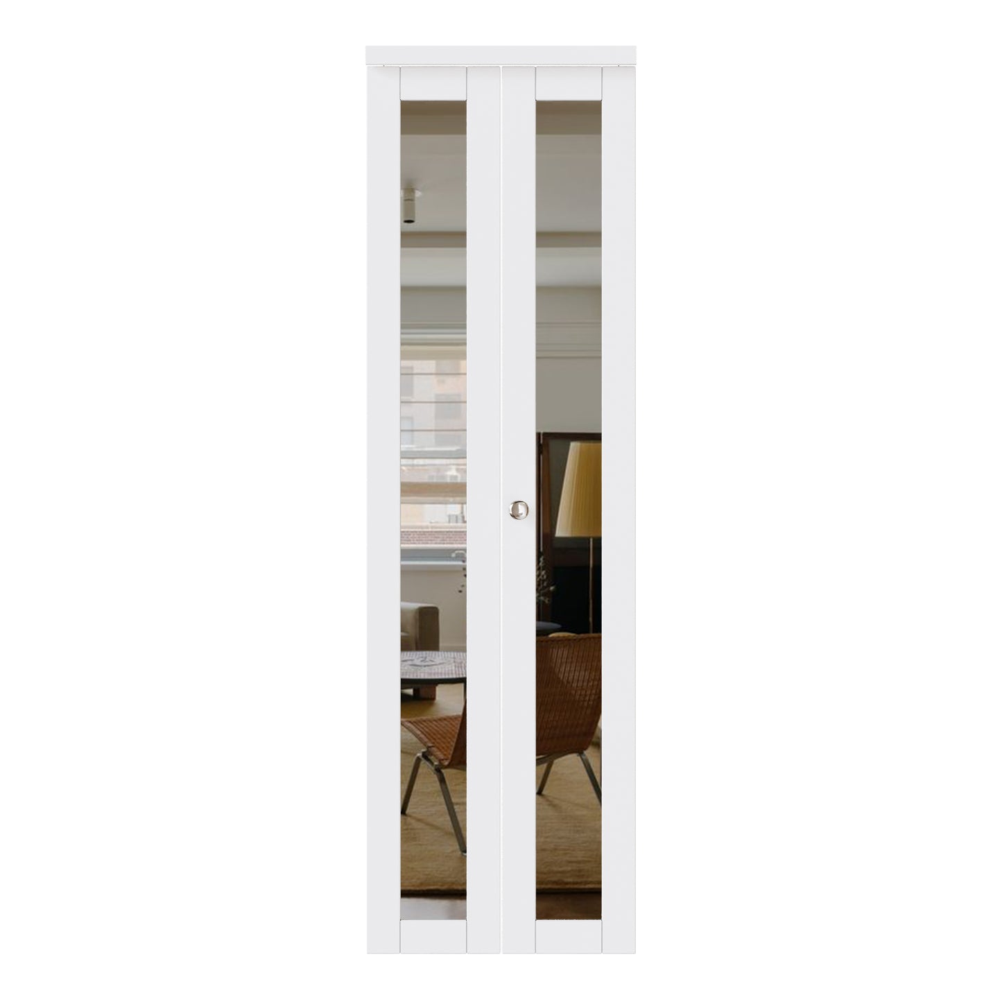 JUJUBON Bi-Fold Doors, One Side Mirrored Closet Door with Hardware Kit, Solid MDF Interior Folding Door Easy Install-White