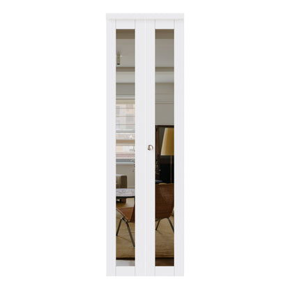 JUJUBON Bi-Fold Doors, One Side Mirrored Closet Door with Hardware Kit, Solid MDF Interior Folding Door Easy Install-White