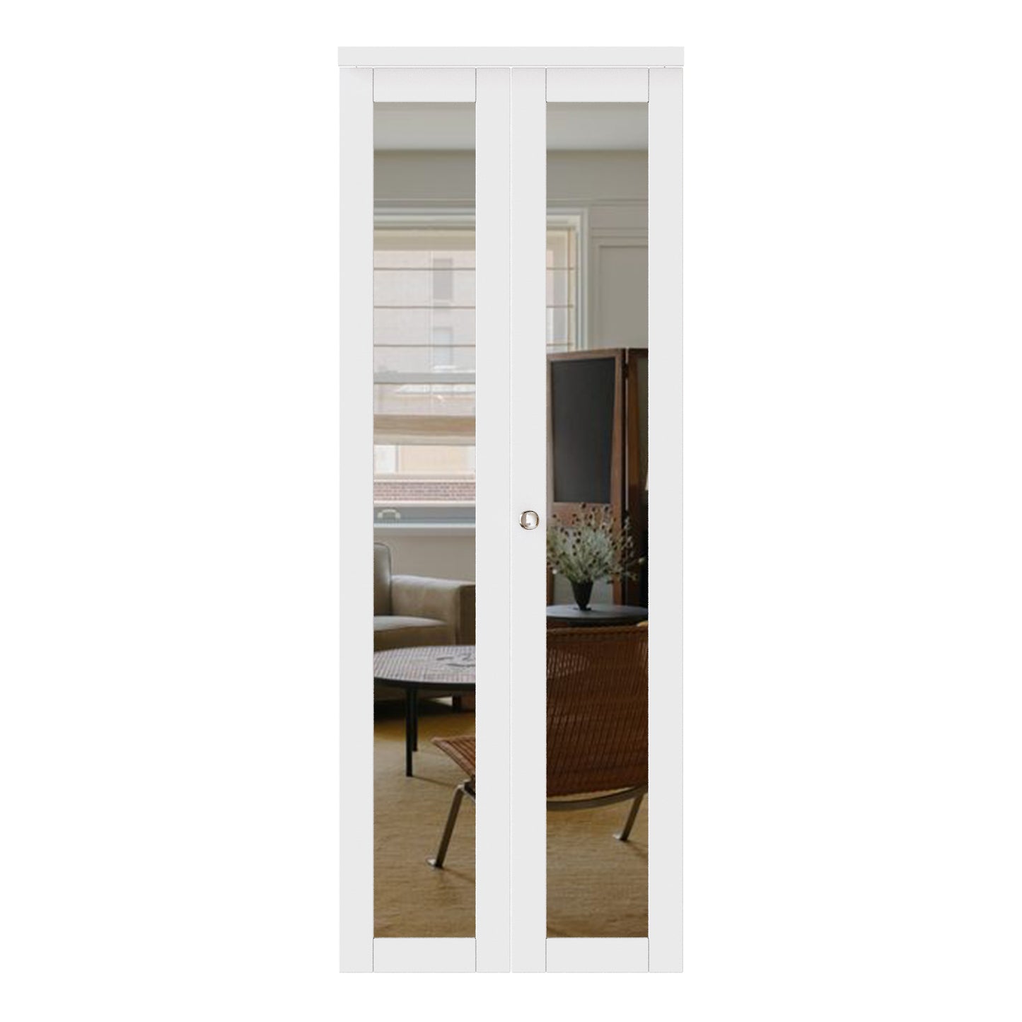 JUJUBON Bi-Fold Doors, One Side Mirrored Closet Door with Hardware Kit, Solid MDF Interior Folding Door Easy Install-White