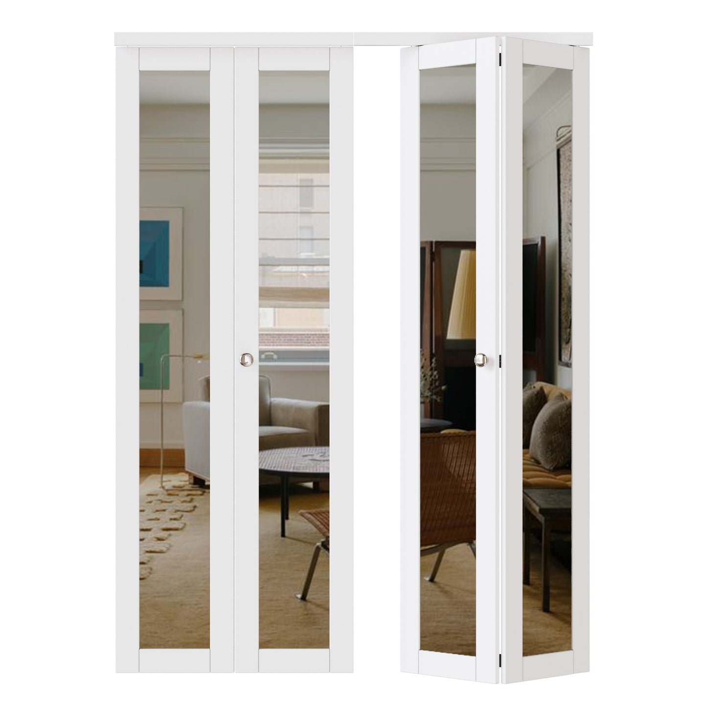 JUJUBON Bi-Fold Doors, One Side Mirrored Closet Door with Hardware Kit, Solid MDF Interior Folding Door Easy Install-White