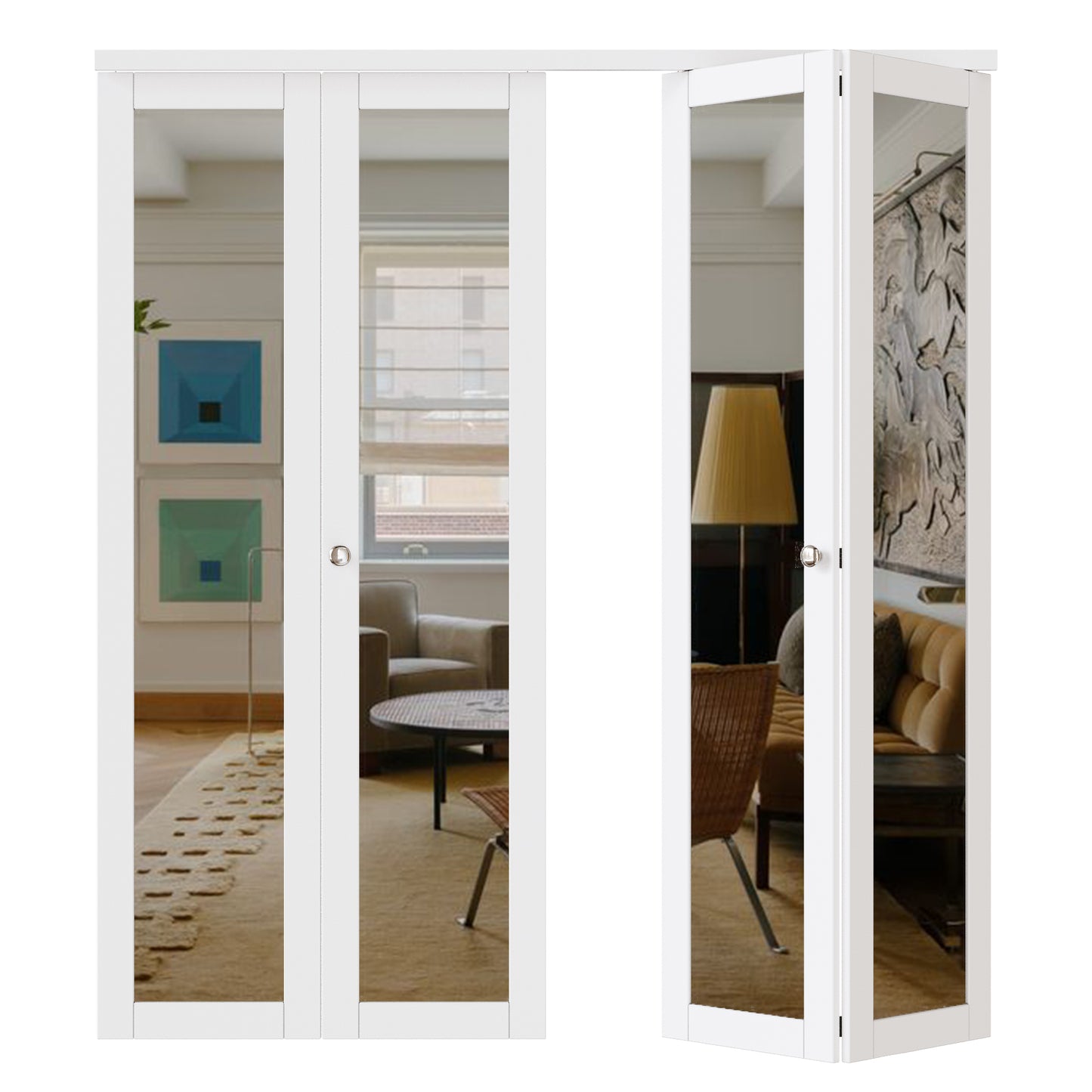JUJUBON Bi-Fold Doors, One Side Mirrored Closet Door with Hardware Kit, Solid MDF Interior Folding Door Easy Install-White