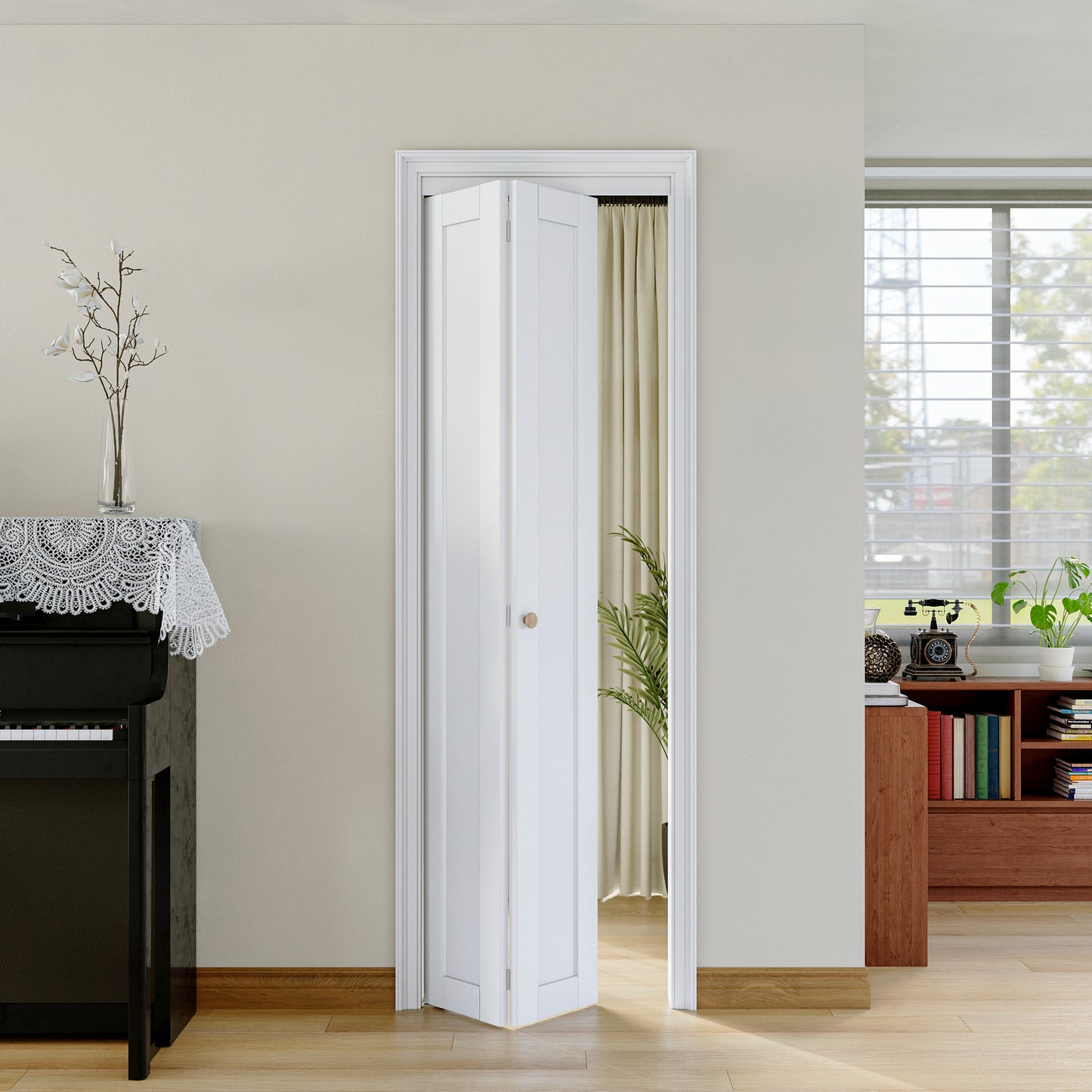[Paintable] JUJUBON Bi-Fold Doors, Solid MDF Panel Closet Door Hardware Kit Included, Interior Folding Door Pre-Drilled Holes Easy Assembly