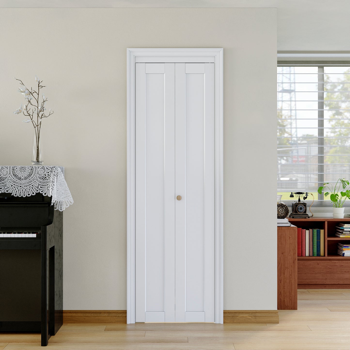 [Paintable] JUJUBON Bi-Fold Doors, Solid MDF Panel Closet Door Hardware Kit Included, Interior Folding Door Pre-Drilled Holes Easy Assembly