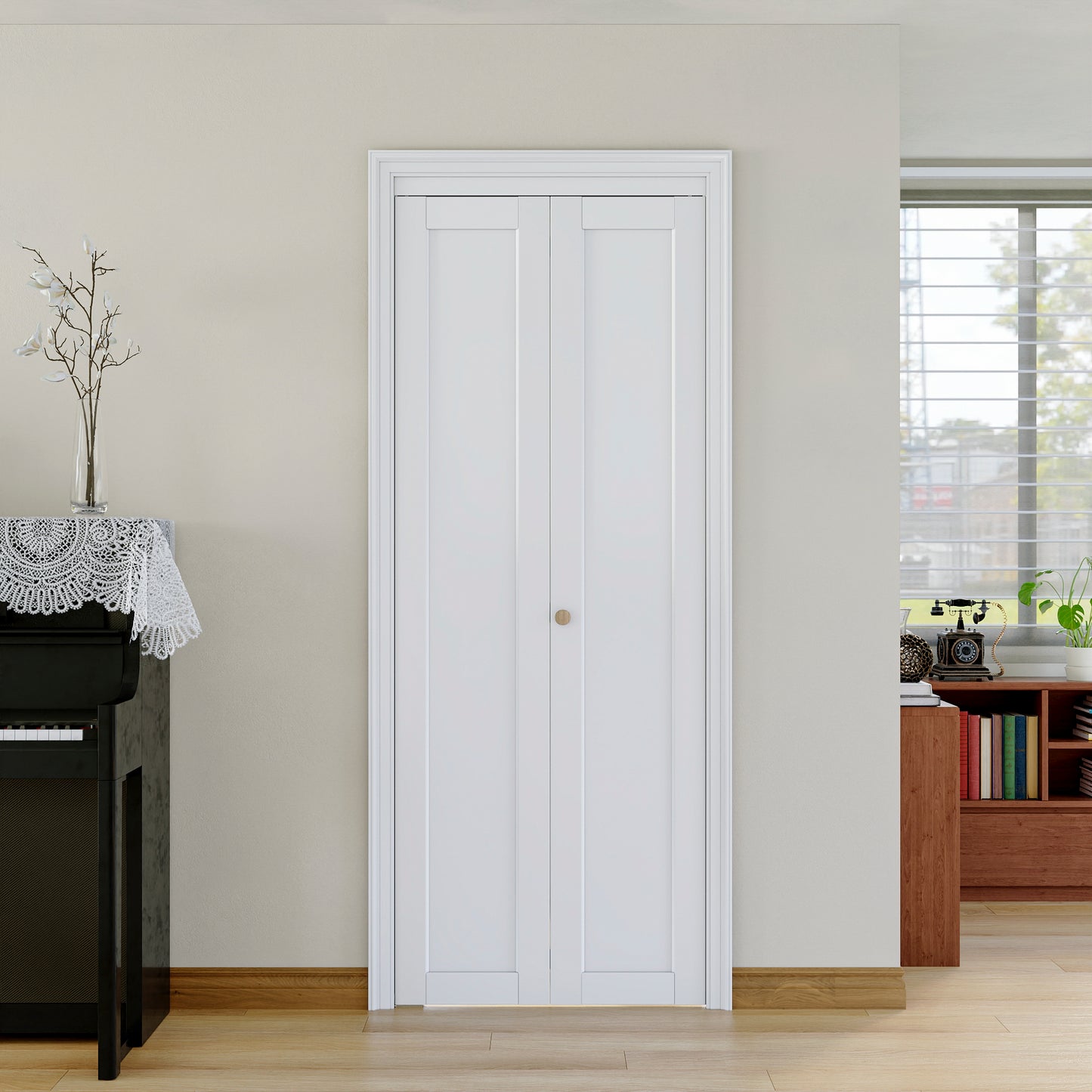 [Paintable] JUJUBON Bi-Fold Doors, Solid MDF Panel Closet Door Hardware Kit Included, Interior Folding Door Pre-Drilled Holes Easy Assembly