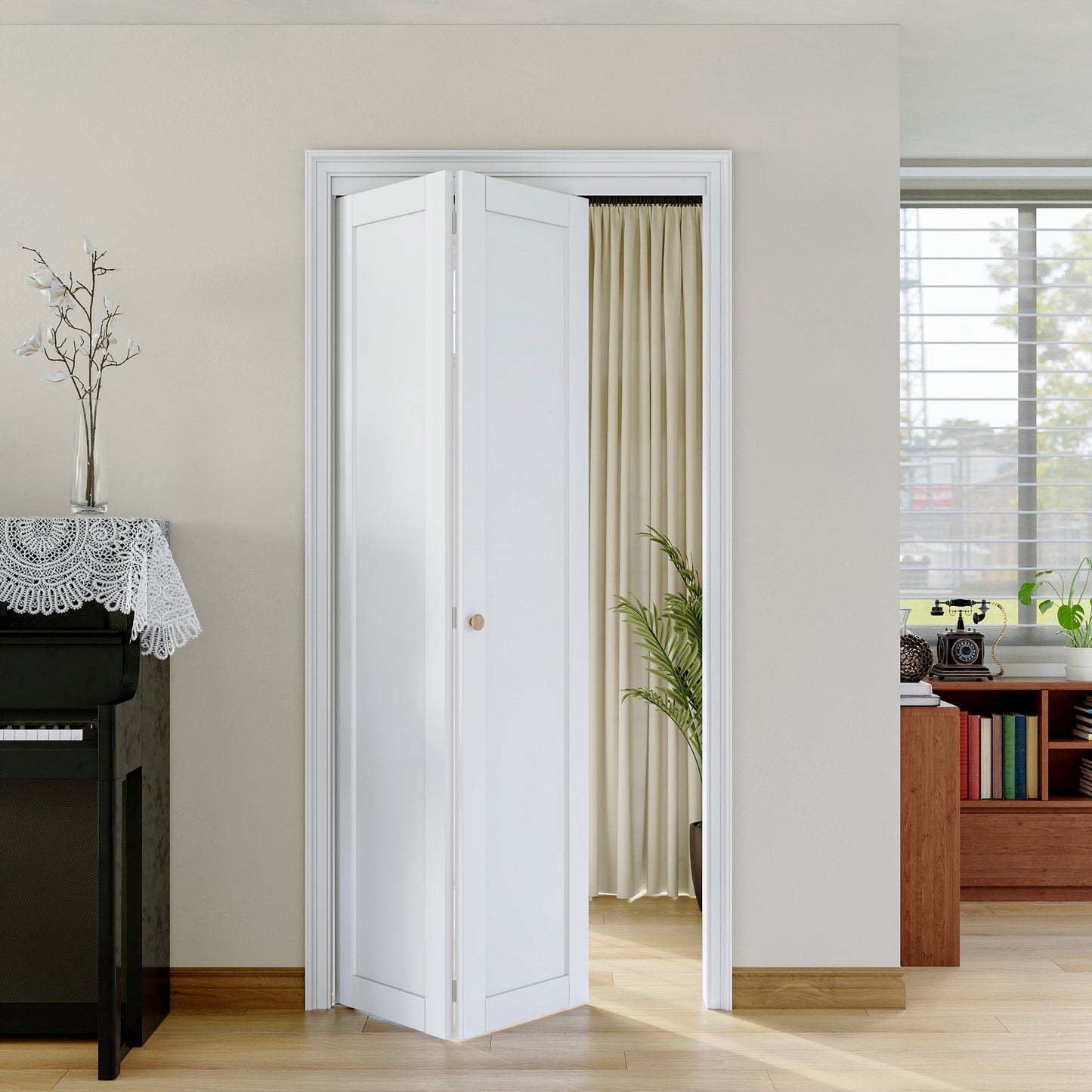 [Paintable] JUJUBON Bi-Fold Doors, Solid MDF Panel Closet Door Hardware Kit Included, Interior Folding Door Pre-Drilled Holes Easy Assembly
