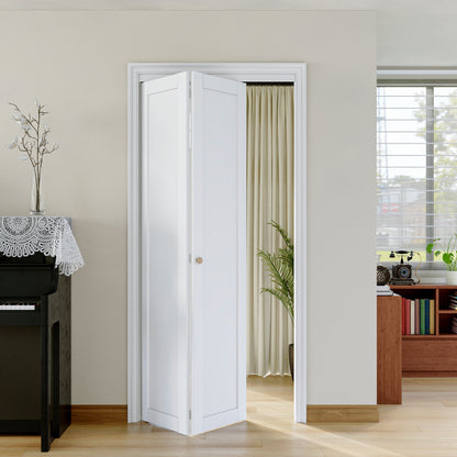 [Paintable] JUJUBON Bi-Fold Doors, Solid MDF Panel Closet Door Hardware Kit Included, Interior Folding Door Pre-Drilled Holes Easy Assembly