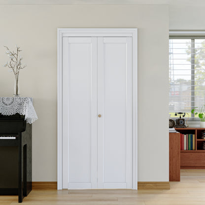 [Paintable] JUJUBON Bi-Fold Doors, Solid MDF Panel Closet Door Hardware Kit Included, Interior Folding Door Pre-Drilled Holes Easy Assembly