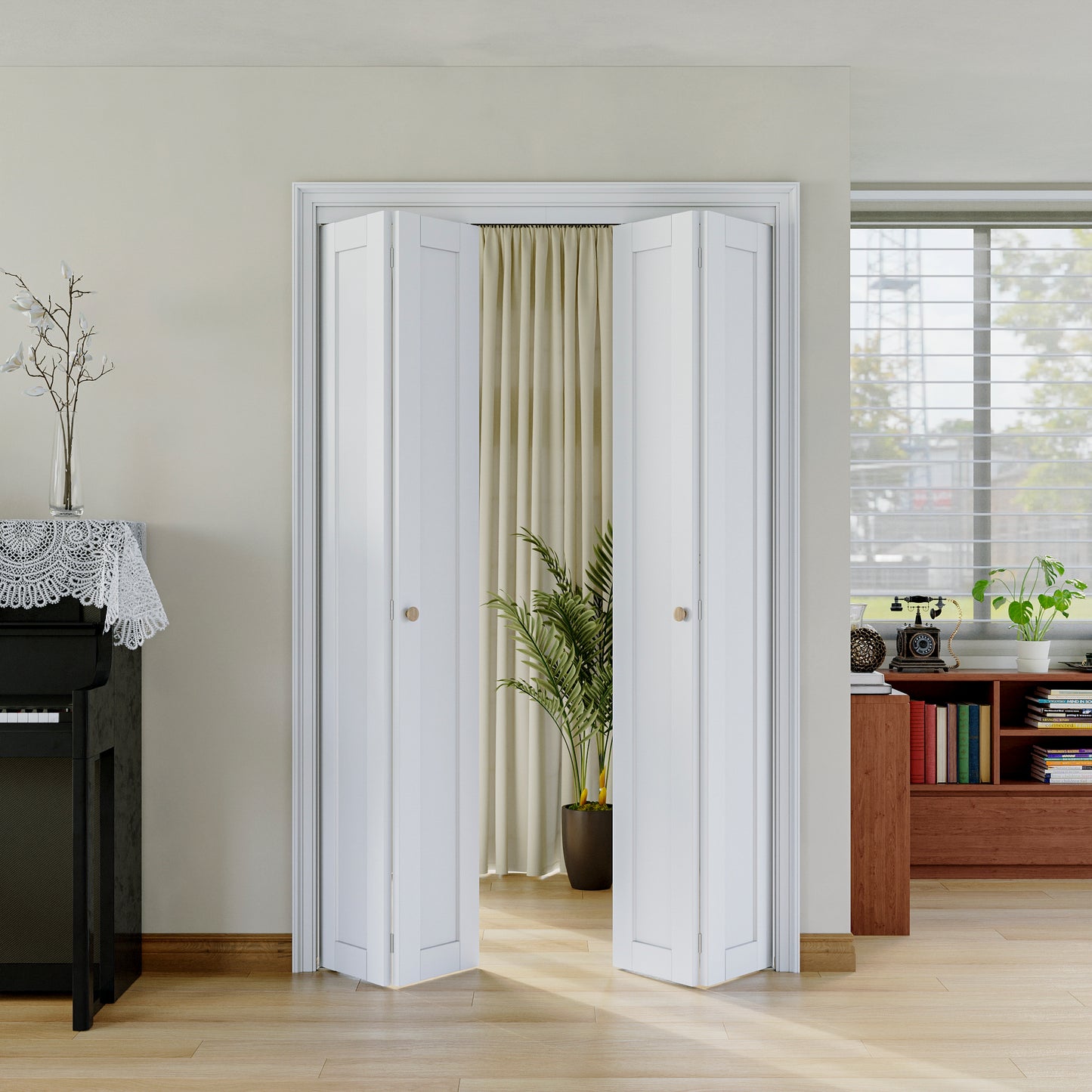 [Paintable] JUJUBON Bi-Fold Doors, Solid MDF Panel Closet Door Hardware Kit Included, Interior Folding Door Pre-Drilled Holes Easy Assembly