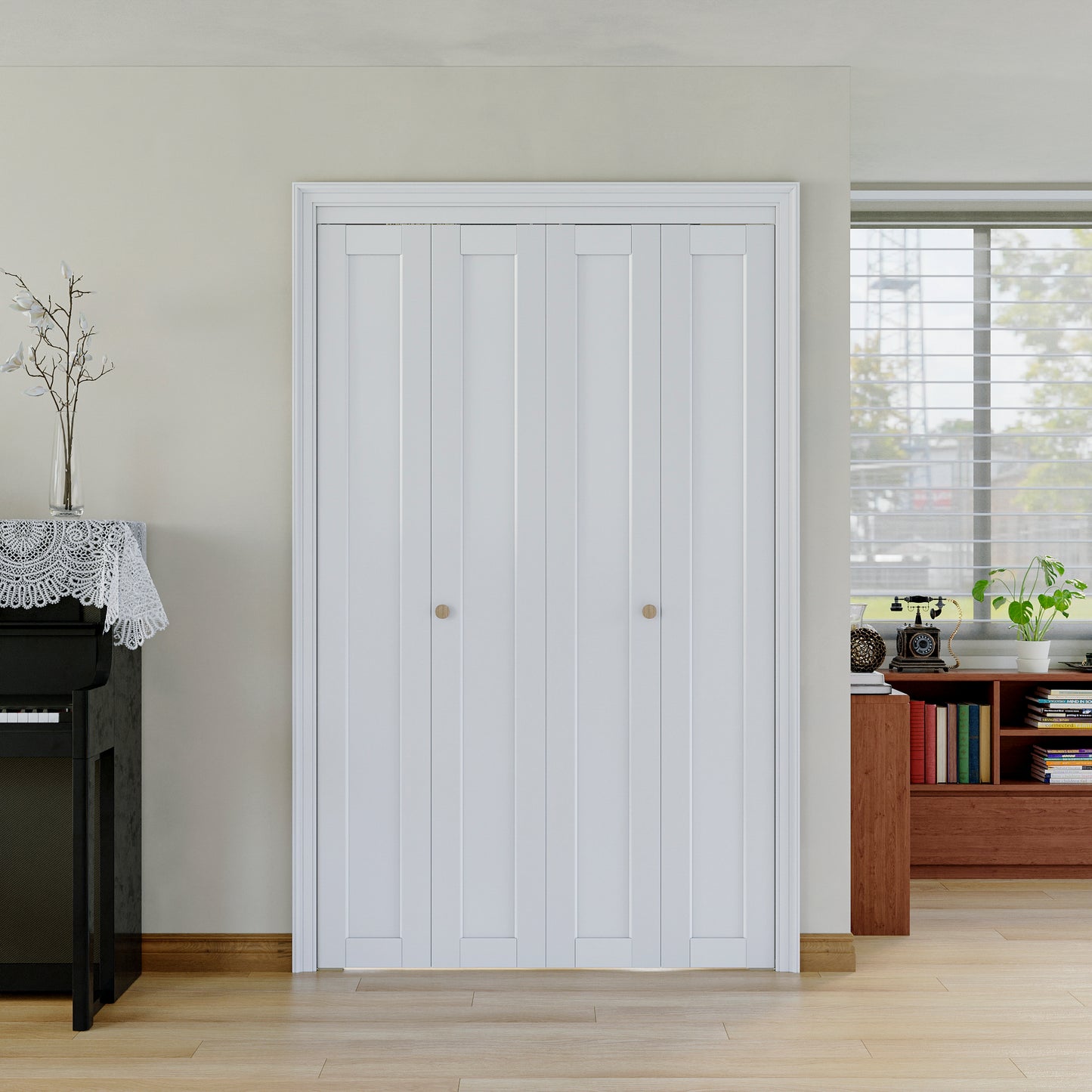 [Paintable] JUJUBON Bi-Fold Doors, Solid MDF Panel Closet Door Hardware Kit Included, Interior Folding Door Pre-Drilled Holes Easy Assembly