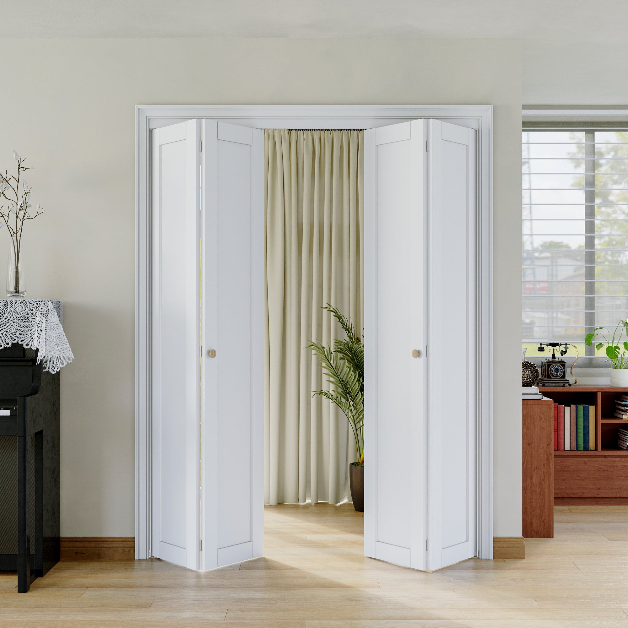 Paintable Panel Bifold Door with Hardware Kit, Solid Core MDF Wood