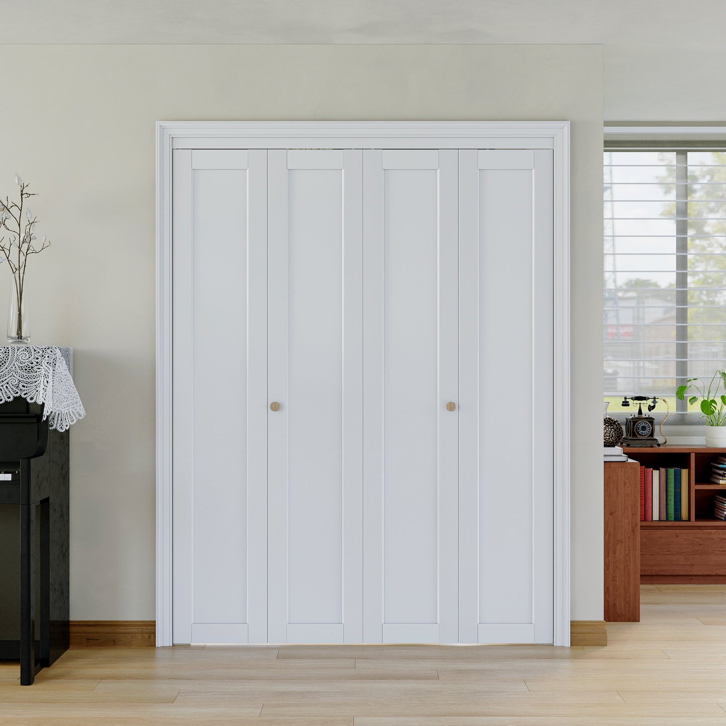 [Paintable] JUJUBON Bi-Fold Doors, Solid MDF Panel Closet Door Hardware Kit Included, Interior Folding Door Pre-Drilled Holes Easy Assembly