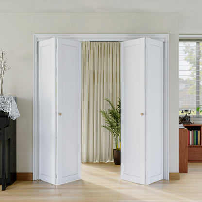 [Paintable] JUJUBON Bi-Fold Doors, Solid MDF Panel Closet Door Hardware Kit Included, Interior Folding Door Pre-Drilled Holes Easy Assembly