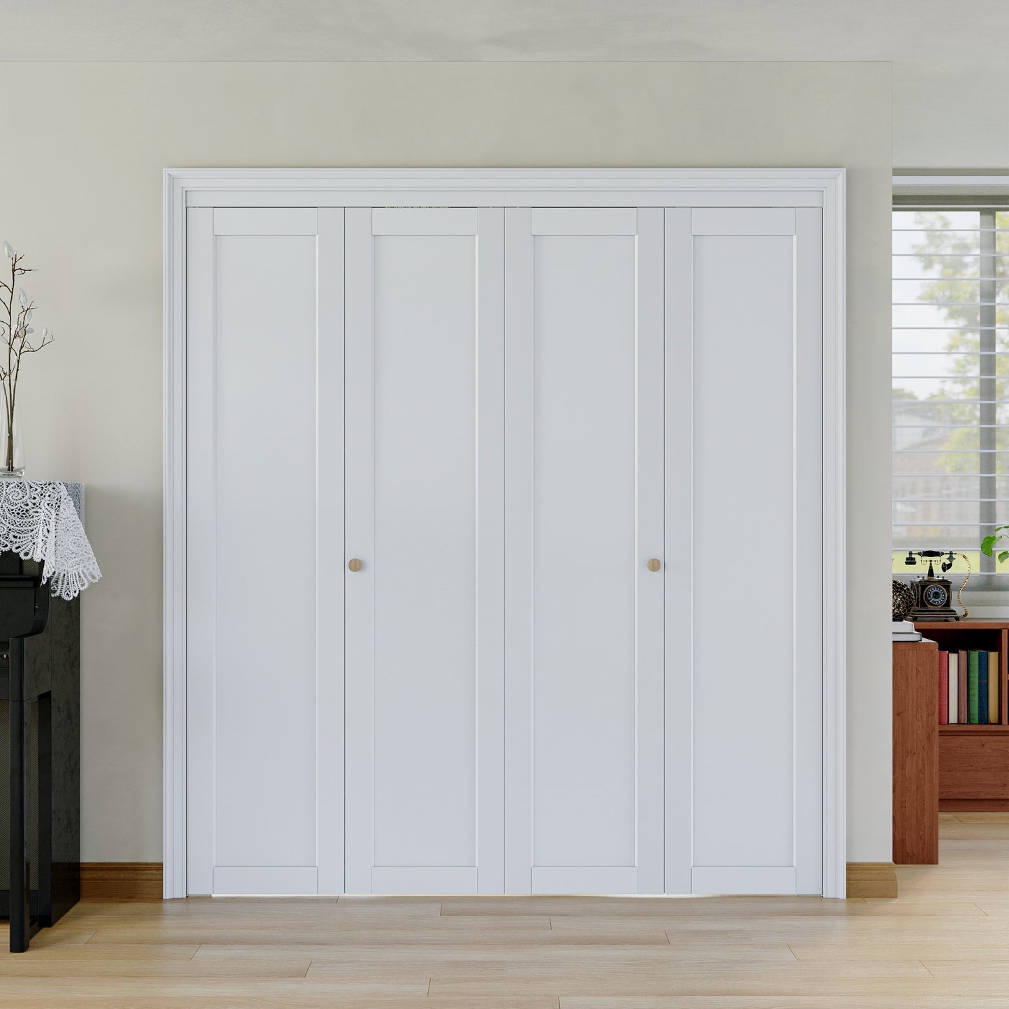 [Paintable] JUJUBON Bi-Fold Doors, Solid MDF Panel Closet Door Hardware Kit Included, Interior Folding Door Pre-Drilled Holes Easy Assembly
