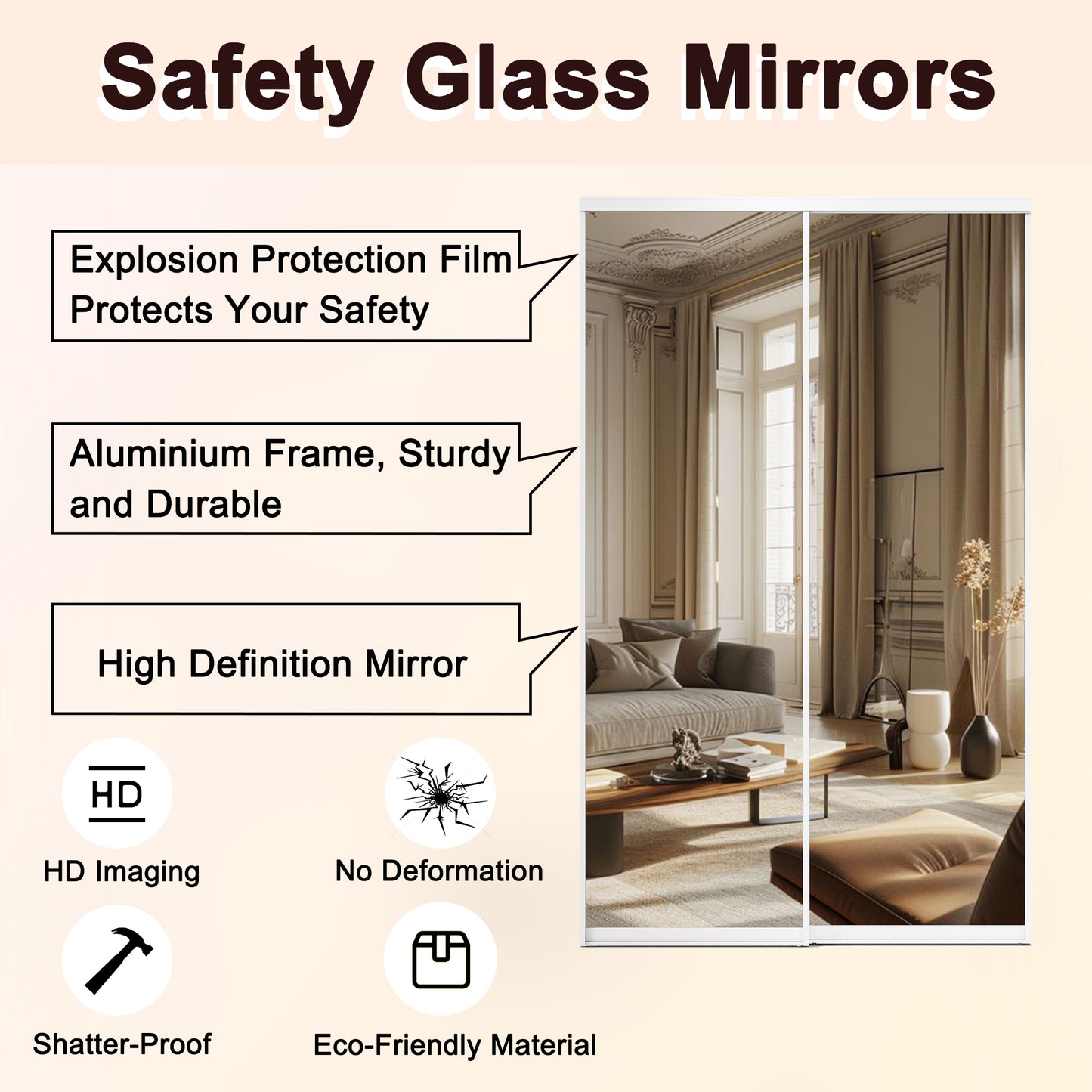 Mirrored Sliding Closet Door, Build Quality One Side Mirror Door for Bedrooms, Aluminum Frame Interior Door with Hardware Kit & Guide, Easy to Install