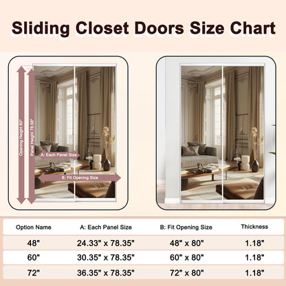 Mirrored Sliding Closet Door, Build Quality One Side Mirror Door for Bedrooms, Aluminum Frame Interior Door with Hardware Kit & Guide, Easy to Install