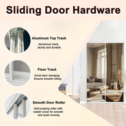 Mirrored Sliding Closet Door, Build Quality One Side Mirror Door for Bedrooms, Aluminum Frame Interior Door with Hardware Kit & Guide, Easy to Install