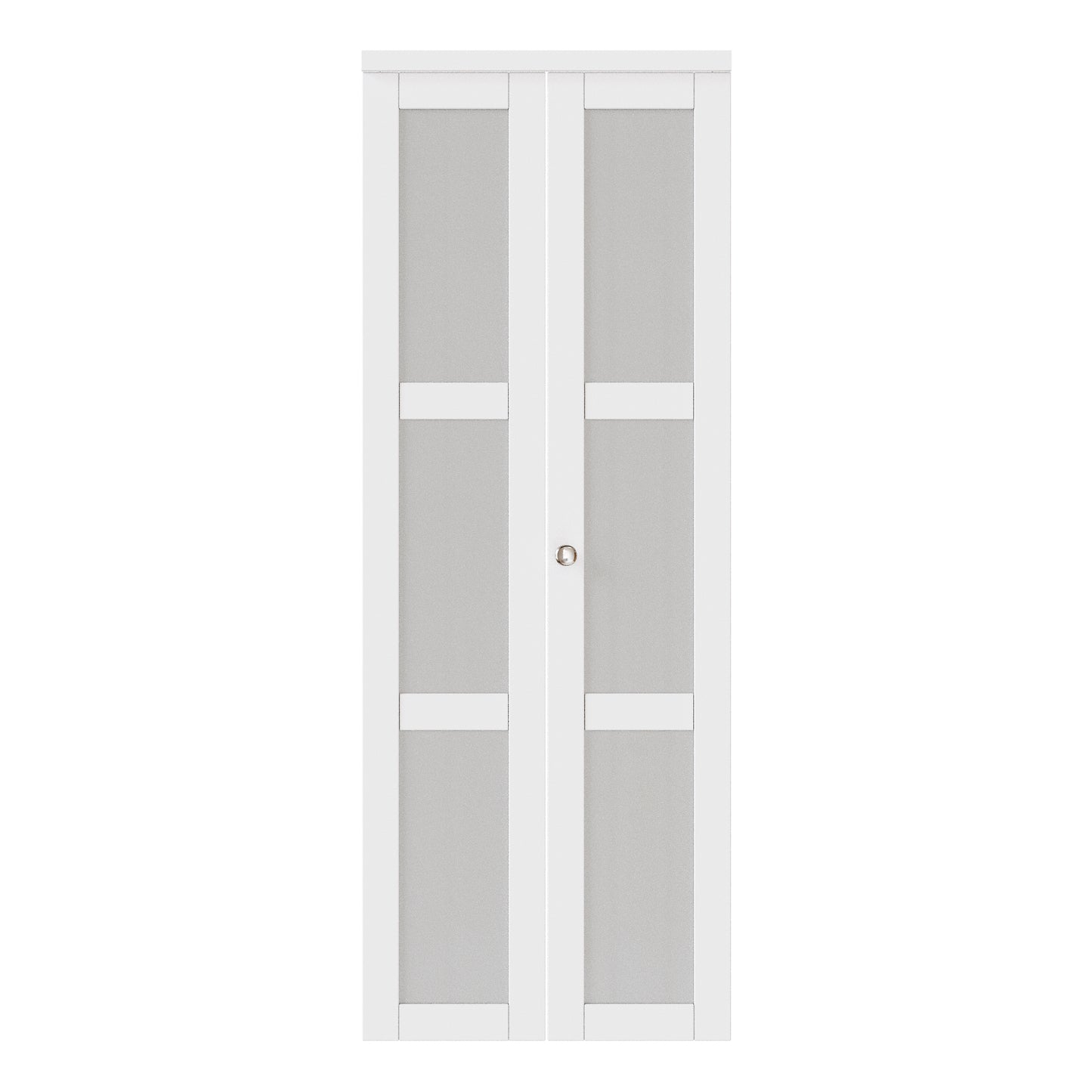 JUJUBON Bifold Doors, 3-Lite Tempered Frosted Glass Closet Door with Sliding Hardware Kit, Interior Bifold Doors for Pantry, Solid Build Quality & Easy Install, White