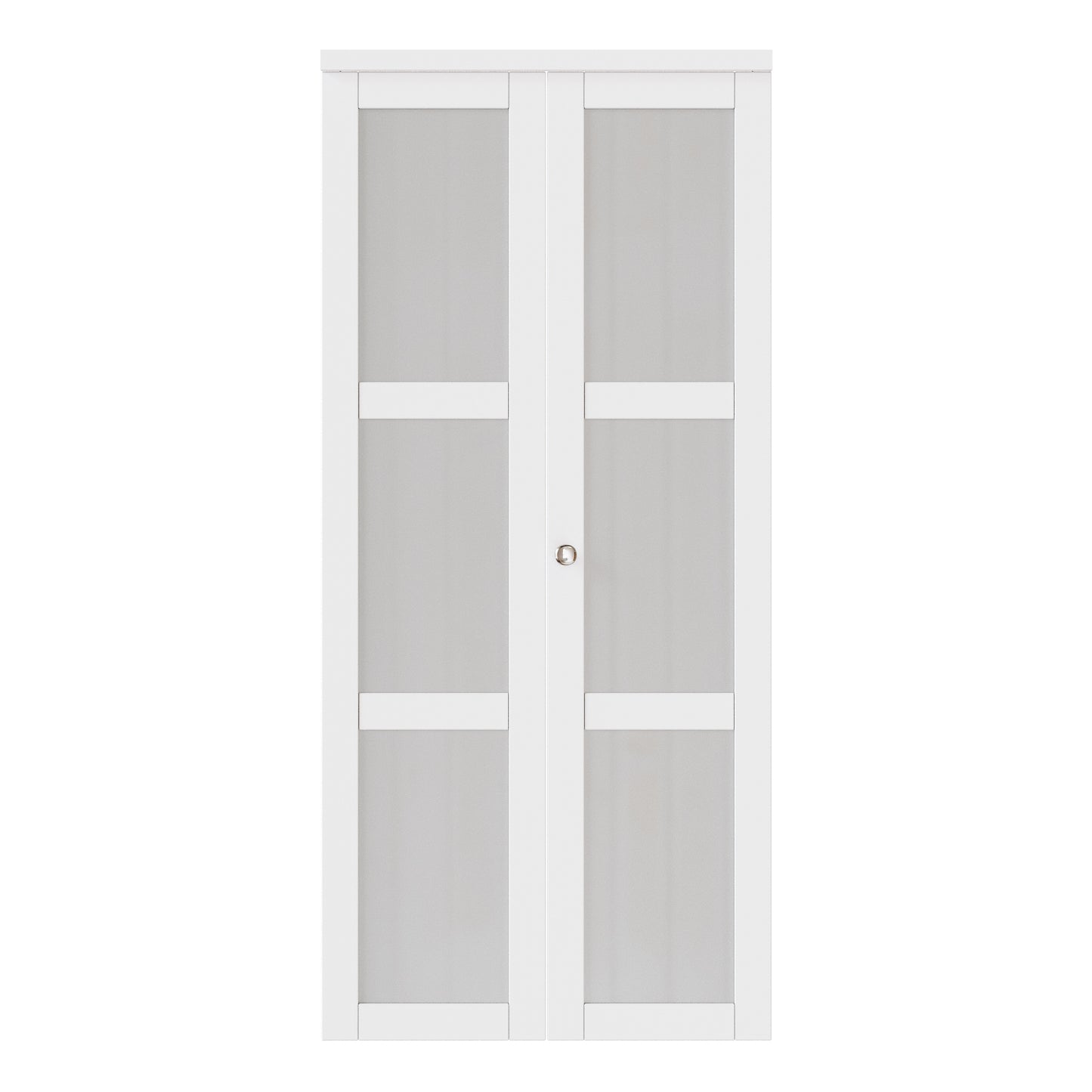 JUJUBON Bifold Doors, 3-Lite Tempered Frosted Glass Closet Door with Sliding Hardware Kit, Interior Bifold Doors for Pantry, Solid Build Quality & Easy Install, White