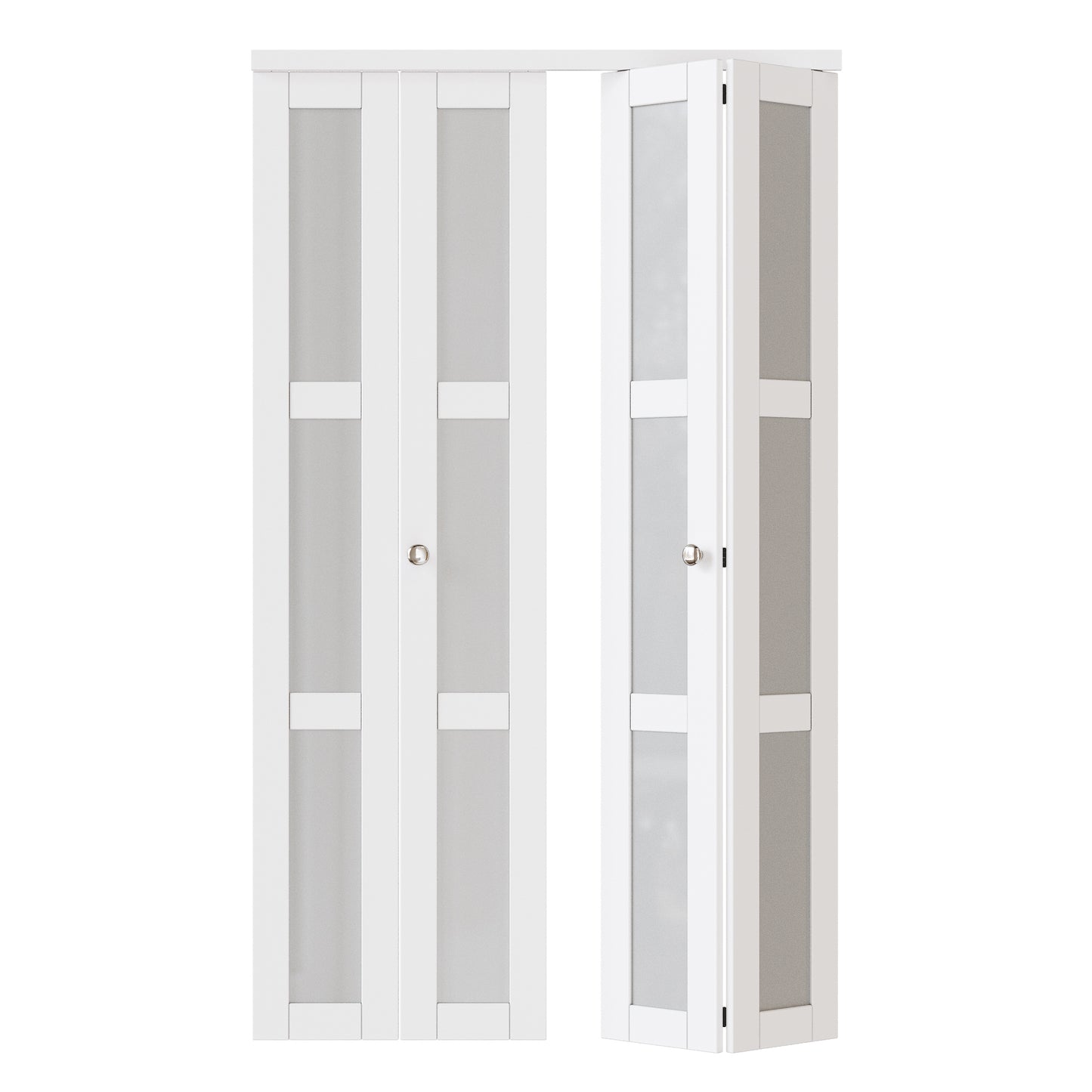 JUJUBON Bifold Doors, 3-Lite Tempered Frosted Glass Closet Door with Sliding Hardware Kit, Interior Bifold Doors for Pantry, Solid Build Quality & Easy Install, White