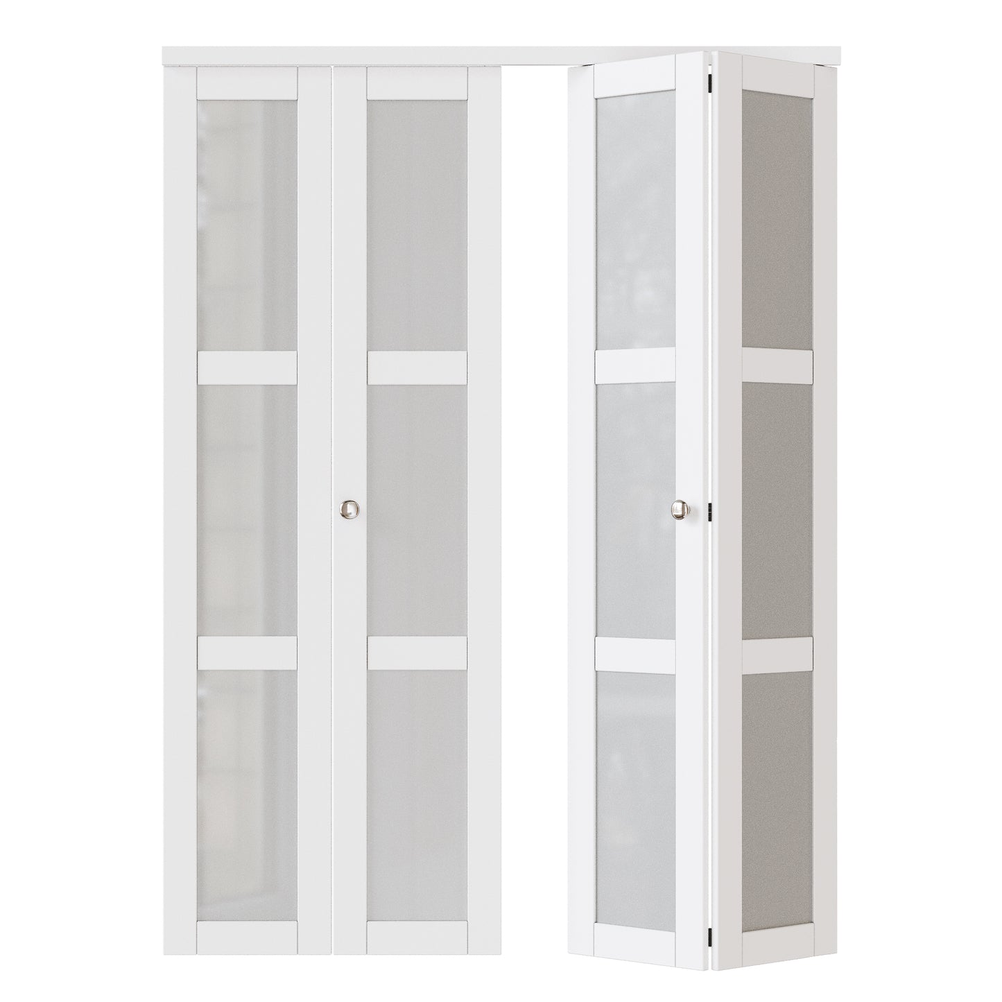 JUJUBON Bifold Doors, 3-Lite Tempered Frosted Glass Closet Door with Sliding Hardware Kit, Interior Bifold Doors for Pantry, Solid Build Quality & Easy Install, White
