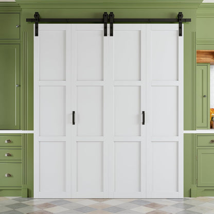 Bifold Barn Door with Sliding Track & Hardware Kit, No Assembly Required, 3 Panels Paintable Bi-Fold Sliding Barn Doors for Closet, Pre-Drilled Holes, White