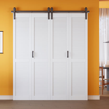 Louvered Closet Bifold Barn Door with Hardware Kit & Handle, Solid Core MDF Wood & PVC Covered, Finished, White