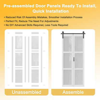 K Panel Closet Bifold Barn Door with Hardware Kit & Handle, Solid Core MDF Wood & Prefinished & Paintable Surface, White