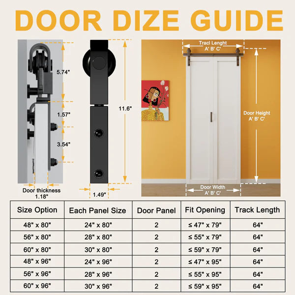Paintable Bifold Barn Door, 5 Panels Barn Door Bifold Closet Doors with Hardware Kit Included, Water-Resistant Pre-Assembled MDF Panels, Smooth Sliding Easy Install
