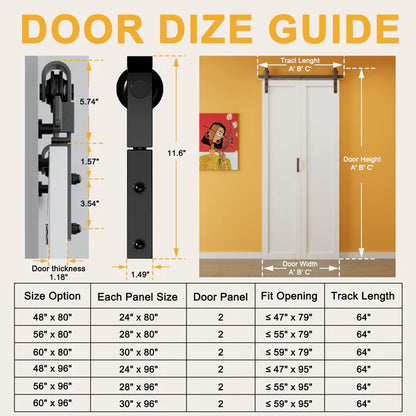Paintable Bifold Barn Door, 5 Panels Barn Door Bifold Closet Doors with Hardware Kit Included, Water-Resistant Pre-Assembled MDF Panels, Smooth Sliding Easy Install