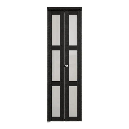 JUJUBON Bifold Doors,3-Lite Black Tempered Frosted Glass Bifold Closet Door with Sliding Hardware Kit, Interior Bi Fold Doors for Pantry, Solid Build Quality & Easy Install