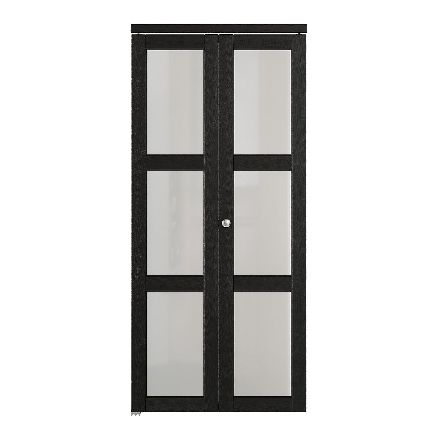 JUJUBON Bifold Doors,3-Lite Black Tempered Frosted Glass Bifold Closet Door with Sliding Hardware Kit, Interior Bi Fold Doors for Pantry, Solid Build Quality & Easy Install