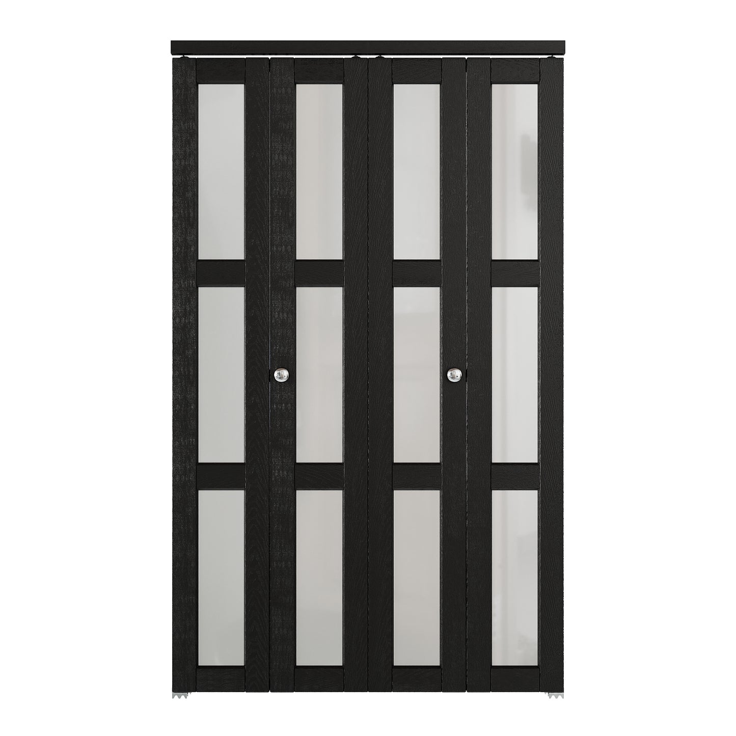 JUJUBON Bifold Doors,3-Lite Black Tempered Frosted Glass Bifold Closet Door with Sliding Hardware Kit, Interior Bi Fold Doors for Pantry, Solid Build Quality & Easy Install