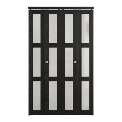JUJUBON Bifold Doors,3-Lite Black Tempered Frosted Glass Bifold Closet Door with Sliding Hardware Kit, Interior Bi Fold Doors for Pantry, Solid Build Quality & Easy Install