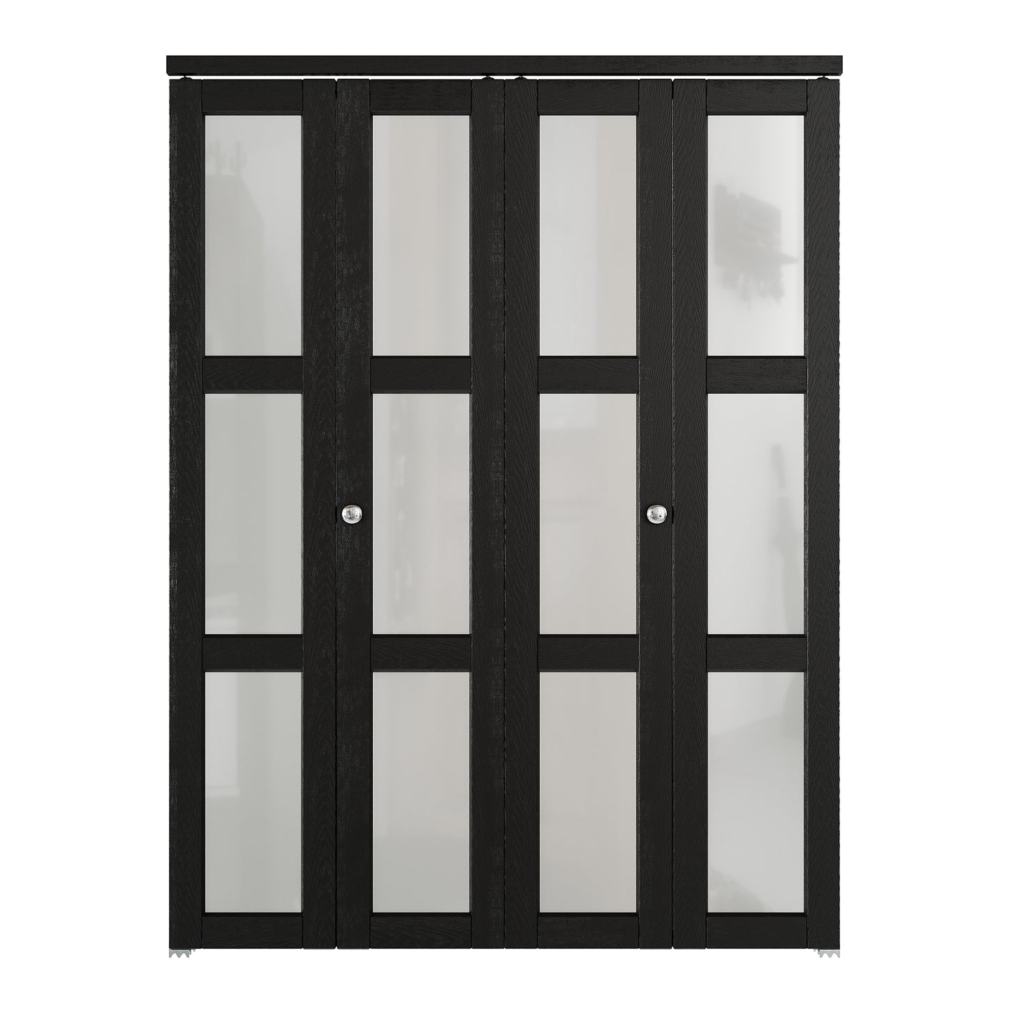 JUJUBON Bifold Doors,3-Lite Black Tempered Frosted Glass Bifold Closet Door with Sliding Hardware Kit, Interior Bi Fold Doors for Pantry, Solid Build Quality & Easy Install