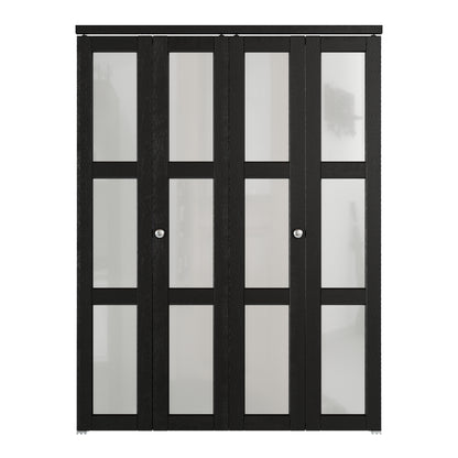 JUJUBON Bifold Doors,3-Lite Black Tempered Frosted Glass Bifold Closet Door with Sliding Hardware Kit, Interior Bi Fold Doors for Pantry, Solid Build Quality & Easy Install
