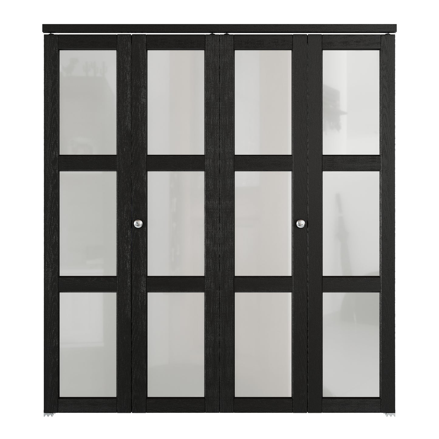JUJUBON Bifold Doors,3-Lite Black Tempered Frosted Glass Bifold Closet Door with Sliding Hardware Kit, Interior Bi Fold Doors for Pantry, Solid Build Quality & Easy Install